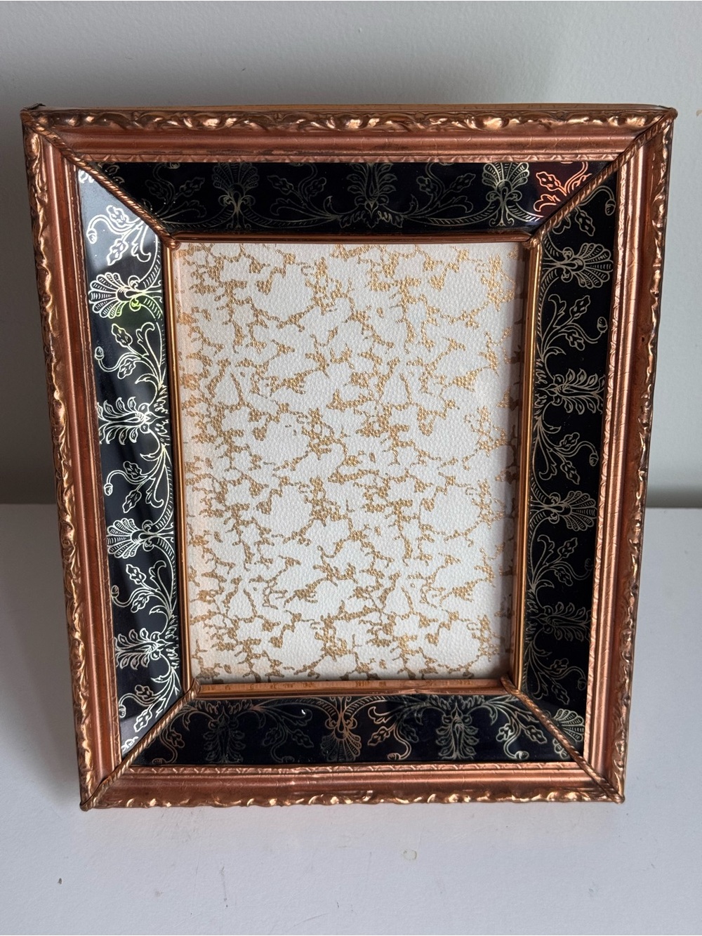 Vintage / Antique MB Italia Mid Century Glass Photo Frame Ornate Brass Black